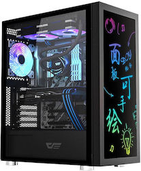 Darkflash DK210 Gaming Full Tower Computer Case with Window Panel and RGB Lighting Graffiti Black