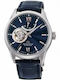 Orient Star Ανδρικό Ρολόι 40mm Χρονογράφος Αυτόματο με Μπλε Δερμάτινο Λουράκι