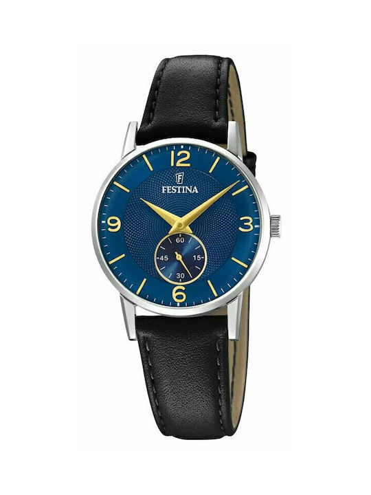 Festina Watch Chronograph with Black Leather Strap