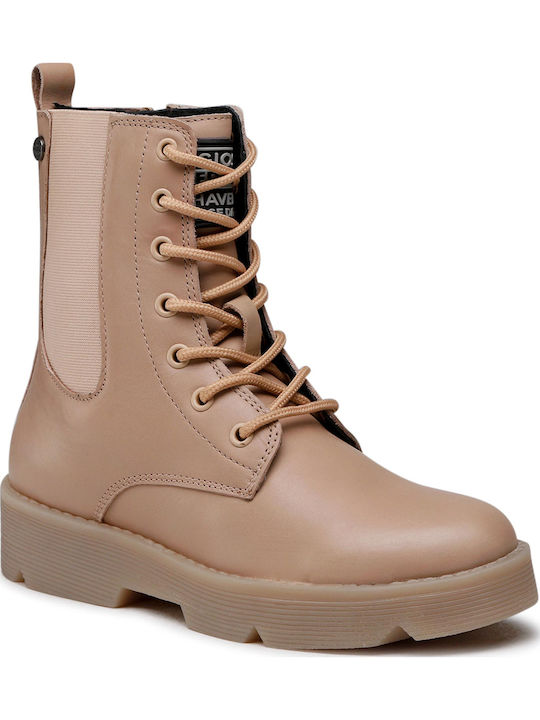 Adrar Leather Kids Boots with Laces Beige