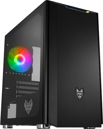 FSP/Fortron CST310 Gaming Mikro-Turm Computergehäuse mit Seitenfenster Schwarz