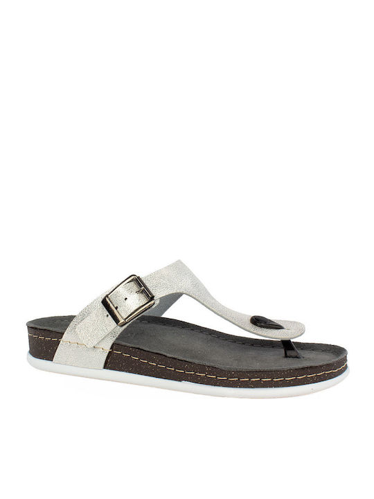 Castor Anatomic Leather Women's Flat Sandals In Silver Colour