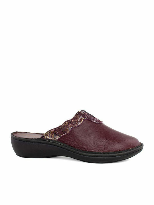 Leather Winter Women's Slippers Burgundy