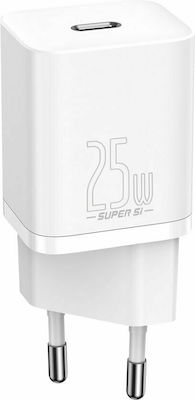 Baseus Φορτιστής Χωρίς Καλώδιο με Θύρα USB-C 25W Λευκός (Super Si 1C)