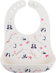 Stephen Joseph Panda Waterproof Bib Silicone with Button & Pocket Beige