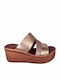 Women's Leather Platform Wedge Sandals Gold