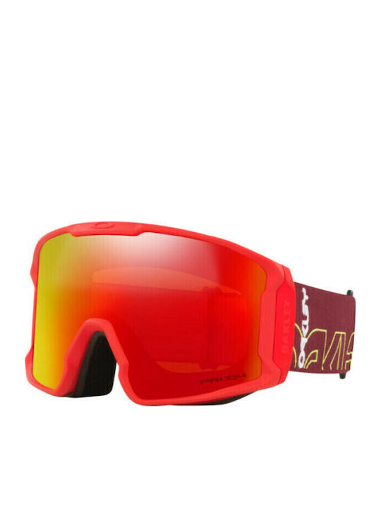 Oakley Line Miner Ski & Snowboard Goggles Kids Red with Lens in Orange Color