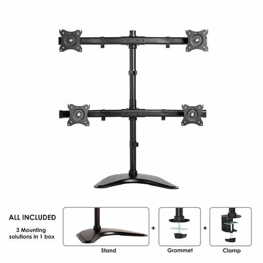 Neomounts Schreibtisch Halterung für 4 Monitore bis 27" mit Arm (NM-D335D4BLACK)