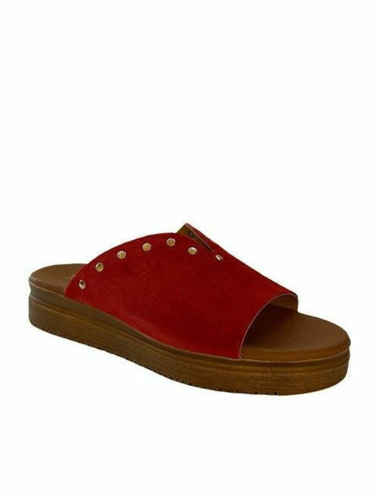 Leder Flache Sandalen für Damen in Rot Farbe