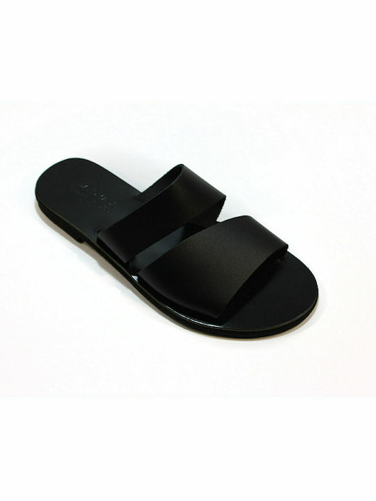 Women's leather sandals in black color