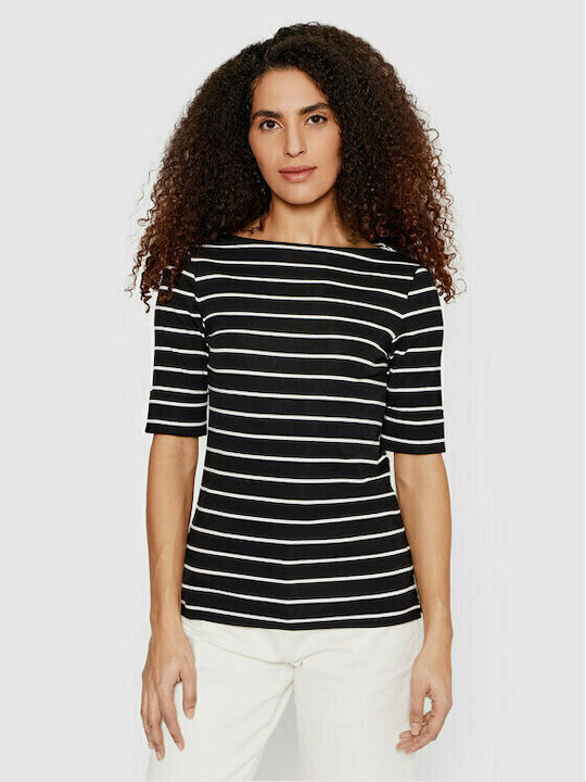 Bluza Damă Mâneci Scurte Cu Dungi Neagră