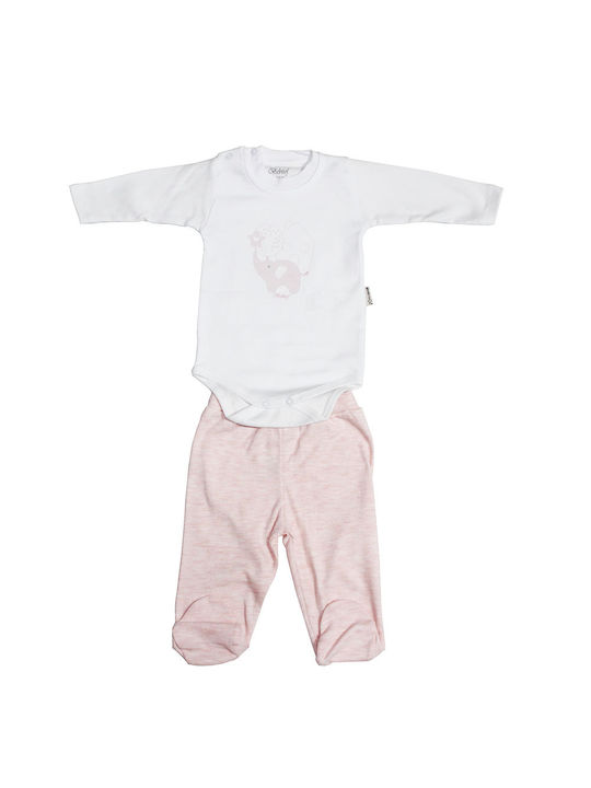 Baby set white-pink with elephant for girls (0-6 months)