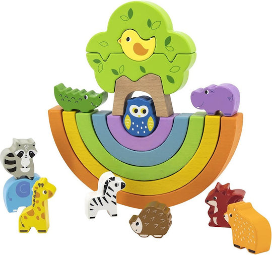 Viga Toys Stacking Toy Rainbow with Animals & Tree made of Wood for 18++ Months