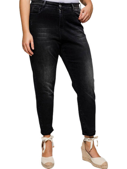 High Waist Women's Jean Trousers in Boyfriend Fit Black