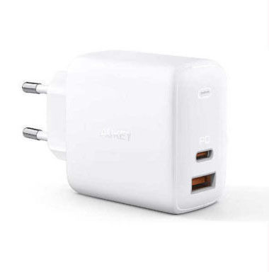 Aukey Încărcător Fără Cablu GaN cu Port USB-A și Port USB-C 65W Livrarea energiei Albς (PA-B3)