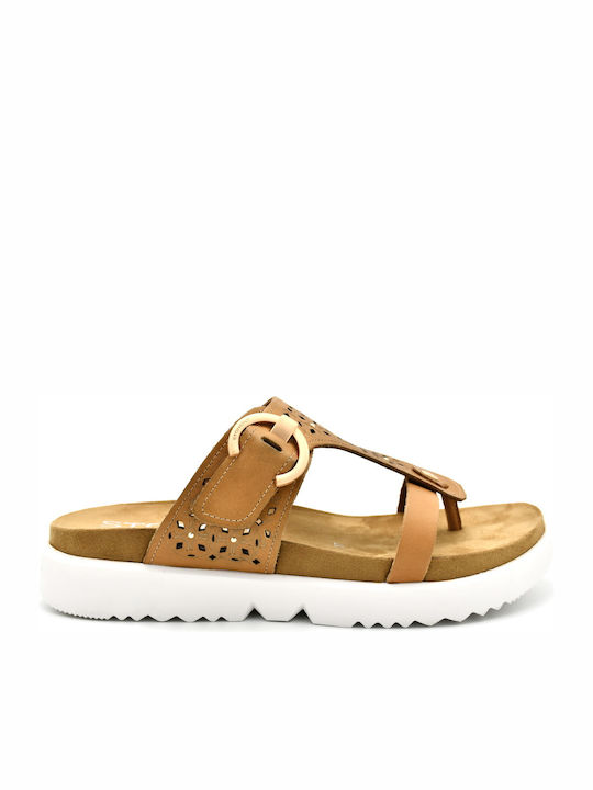 Leder Flache Sandalen für Damen Flatforms in Tabac Braun Farbe