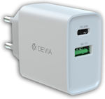 Devia Încărcător Fără Cablu cu Port USB-A și Port USB-C 20W Livrarea energiei / Încărcare rapidă 3.0 Albς (RLC-510 DVCH-346576)