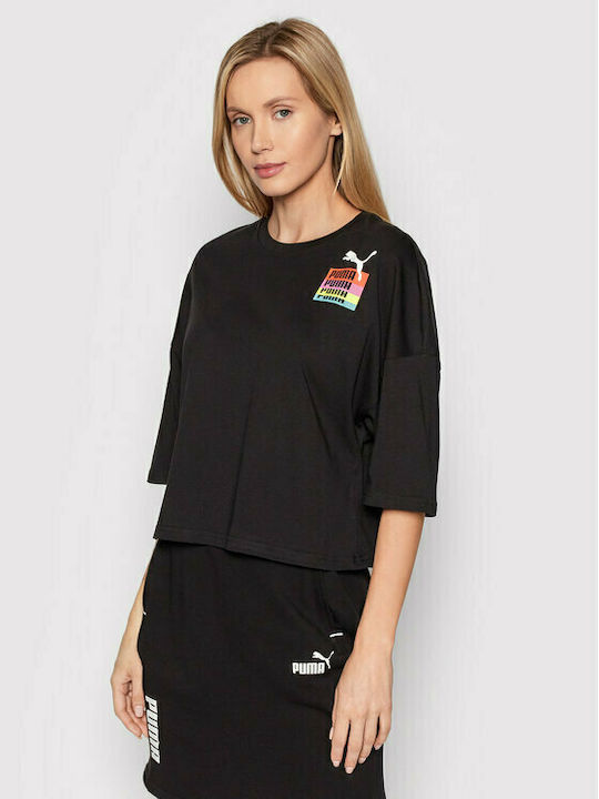 Puma Damen Sport Oversized Crop T-Shirt Schwarz