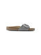 Birkenstock Madrid Big Buckle Nubuck Leather Din piele Sandale dama Anatomic în Culoarea Gri Îngustă Fit