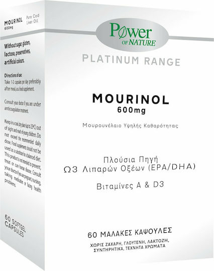 Power Of Nature Platinum Range Mourinol Μουρουνέλαιο 600mg 60 μαλακές κάψουλες Μάνγκο Ροδάκινο