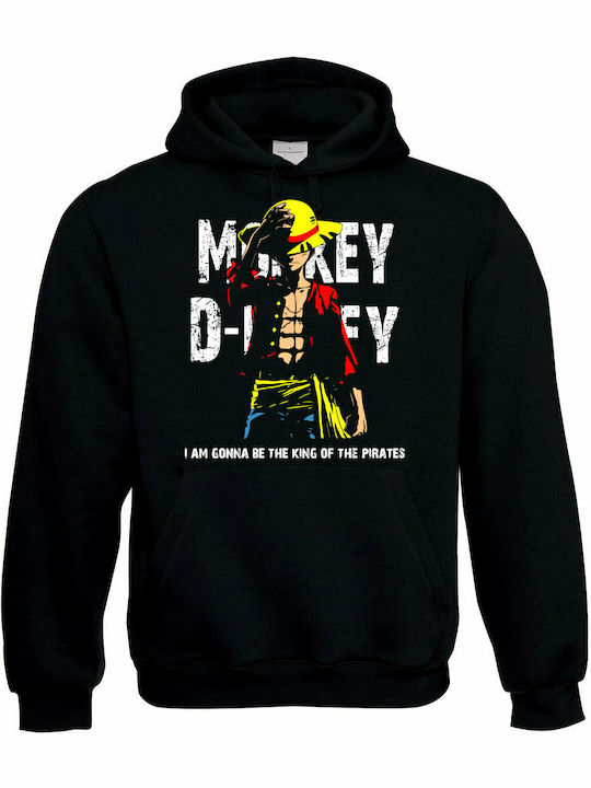 Monkey D-Luffy Φούτερ με Κουκούλα σε Μαύρο χρώμα