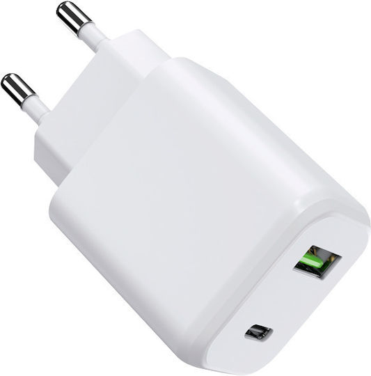 Leewello Зарядно Устройство Без Кабел с USB-A Изходен Порт и USB-C Изходен Порт 20W Power Delivery Quick Charge 3.0 Бял (CDQ-065)