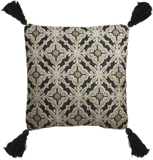 Inart Sofa Cushion Made of 100% Cotton Cream Black 45x45cm