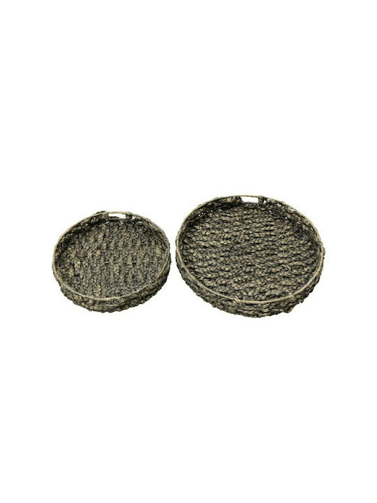 InTheBox Wicker Round Decorative Tray Salv Μαύρος 2pcs