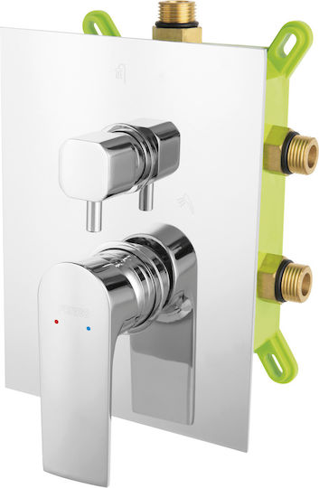 Ferro Algeo Square für Dusche 3 Ausgänge Silber