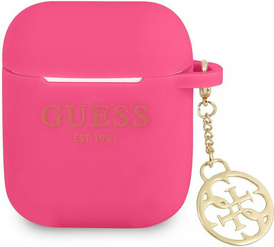 Guess Charm Hülle Silikon in Fuchsie Farbe für Apple AirPods 1 / AirPods 2