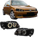 Depo Предни Фарове Ангелски Очи Peugeot 106 Черни 1996-1999 2 Бройки
