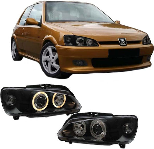 Depo Предни Фарове Ангелски Очи Peugeot 106 Черни 1996-1999 2 Бройки