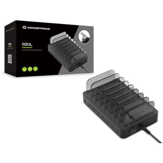 Conceptronic Βάση Φόρτισης με 6 Θύρες USB-A και 2 Θύρες USB-C 75W Power Delivery σε Μαύρο χρώμα (OZUL02B)