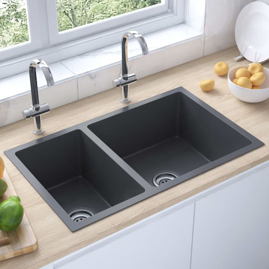 vidaXL Ένθετος Νεροχύτης Δεξιός Inox Μ71.5xΠ44cm Μαύρος