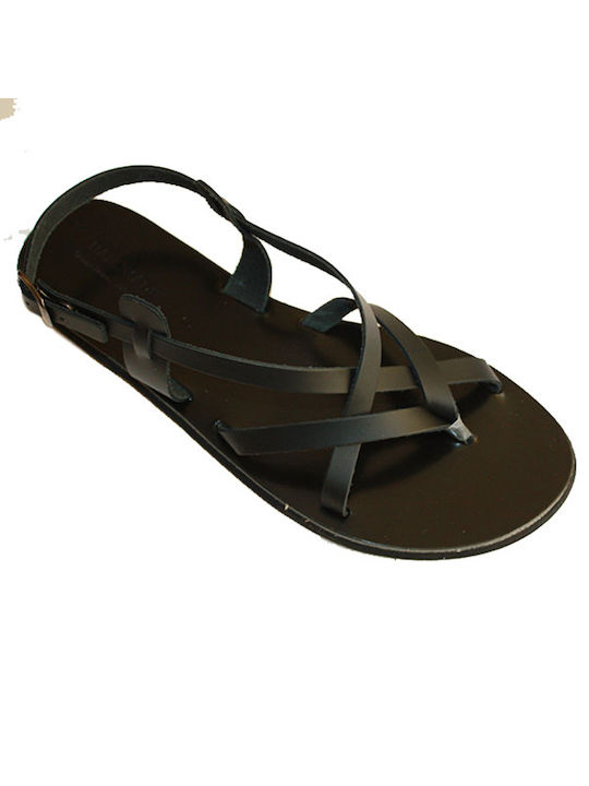 Women's leather sandals in black color