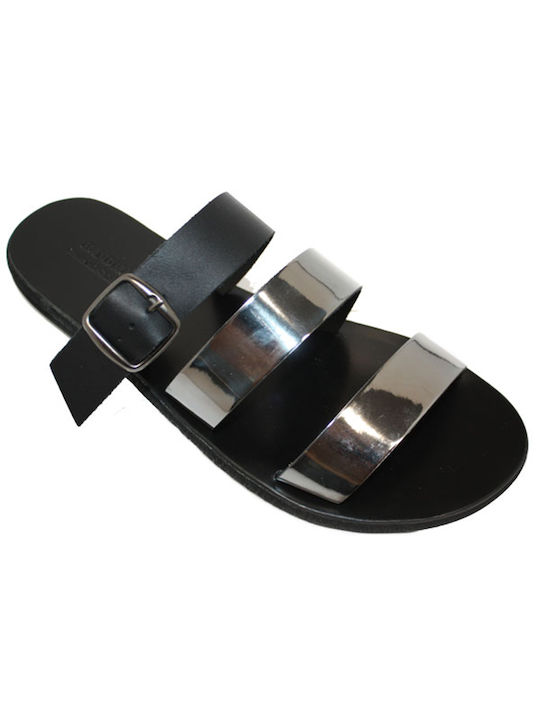 Women's leather sandals in black color