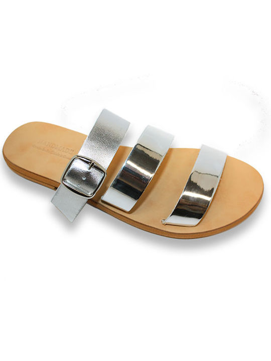 Women's leather sandals in silver color