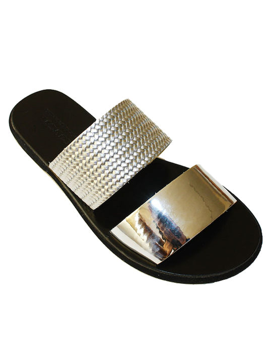 Women's leather sandals in silver color