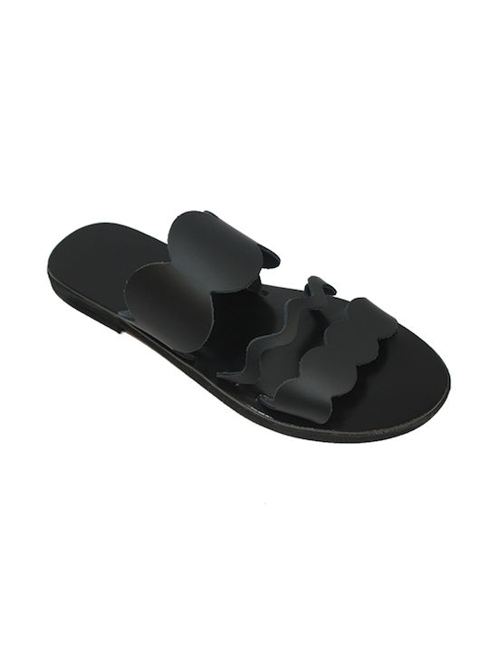 Women's leather sandals in black color