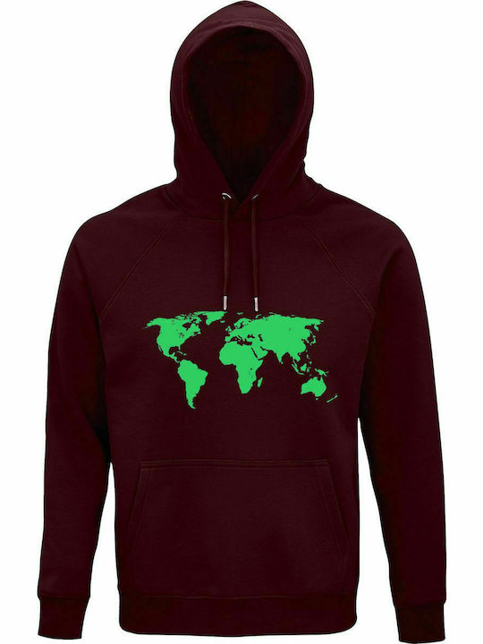 Hoodie Unisex, Organic " World Map, Sheldon Tshirt, The Big Bang Theory ", Burgundy