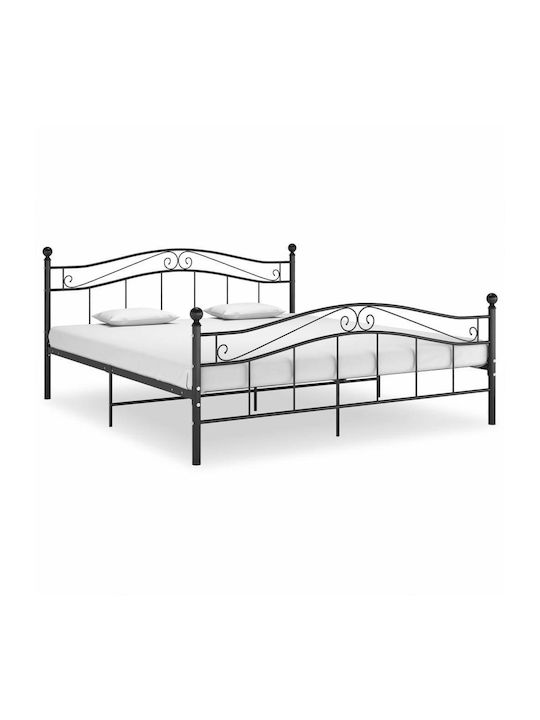 Double Metal Bed Black with Slats for Mattress 140x200cm
