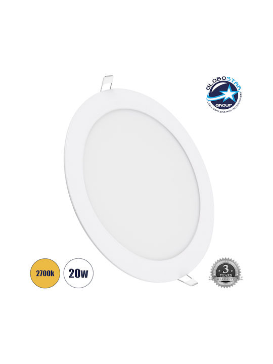 GloboStar Round Recessed LED Panel 20W with Warm White Light 2700K 22.2cm