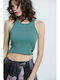 BodyTalk Γυναικείο Αθλητικό Crop Top Αμάνικο Tattoo Green