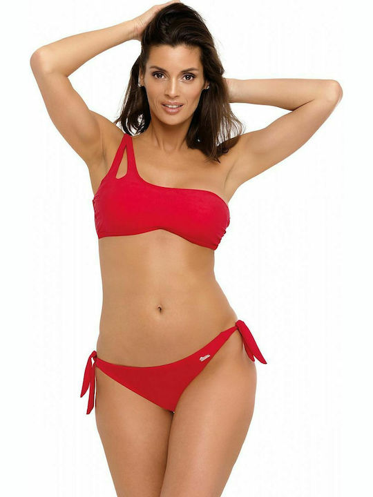 Marko Bikini Set One Shoulder Top & Slip Bottom with Laces Red