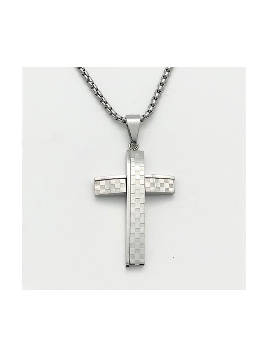 Kreuz mit Stahlkette - Silber