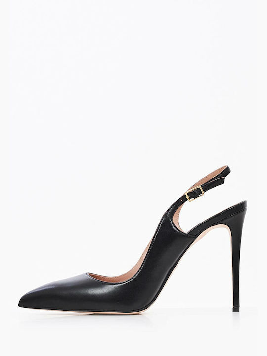 Mourtzi Leather Pointed Toe Black Heels