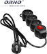 Orno OR-AE-13146(GS)/B/1.5M Power Strip with Surge Protection 3 Positions with Switch and Cable 1.5m