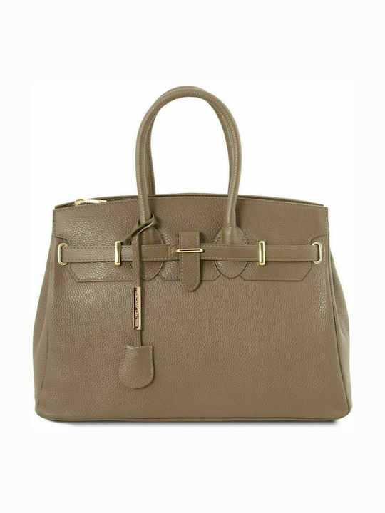 Tuscany Leather TL Δερμάτινη Γυναικεία Τσάντα Tote Χειρός Σταχτί Σκούρο