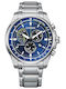 Citizen Herrenuhr 43mm Chronograph Eco - Antrieb mit Silber Metallarmband