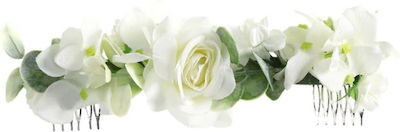 Νυφικό χτενάκι με λευκά λουλούδια σαν αληθινά 23cm